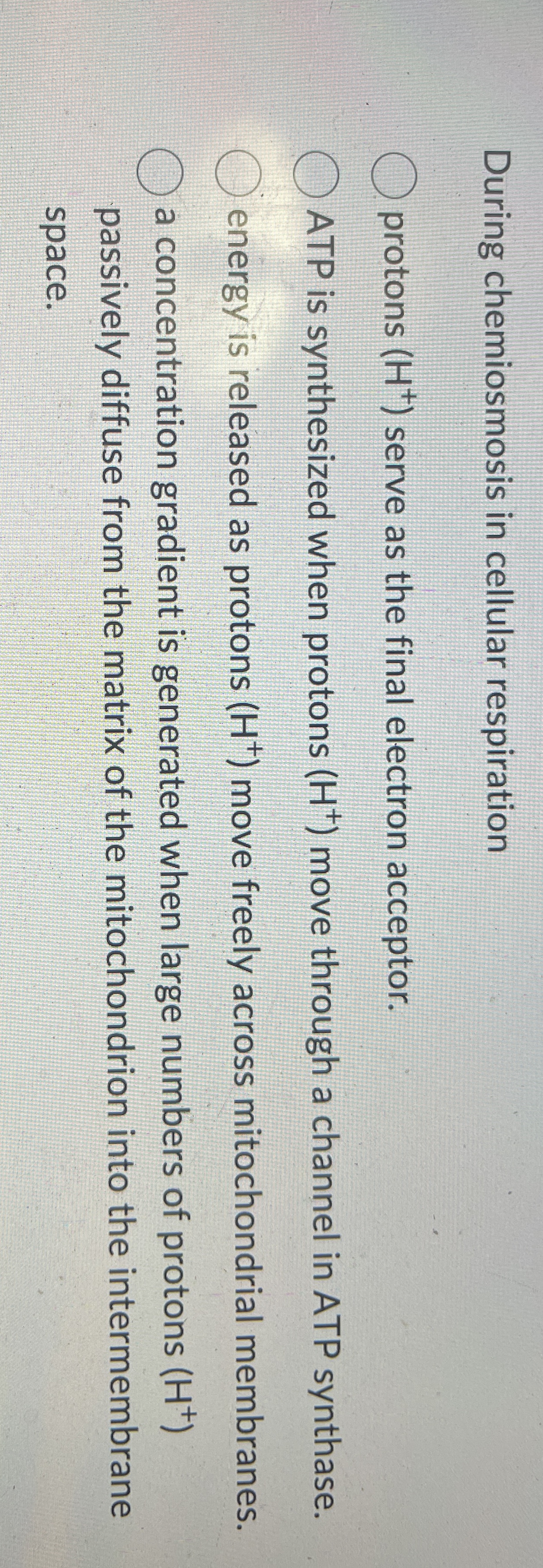 During chemiosmosis in cellular respiration