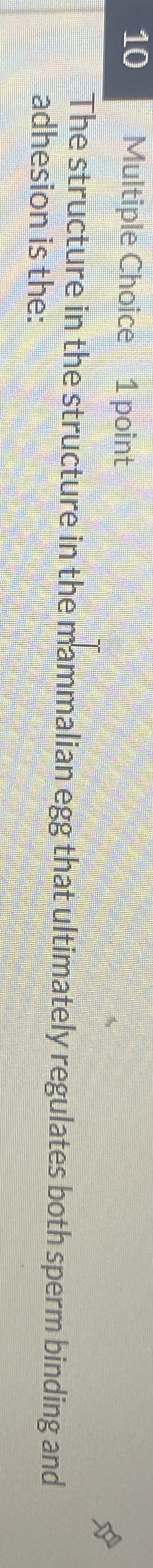 1 0 Multiple Choice 1 point The structure in the