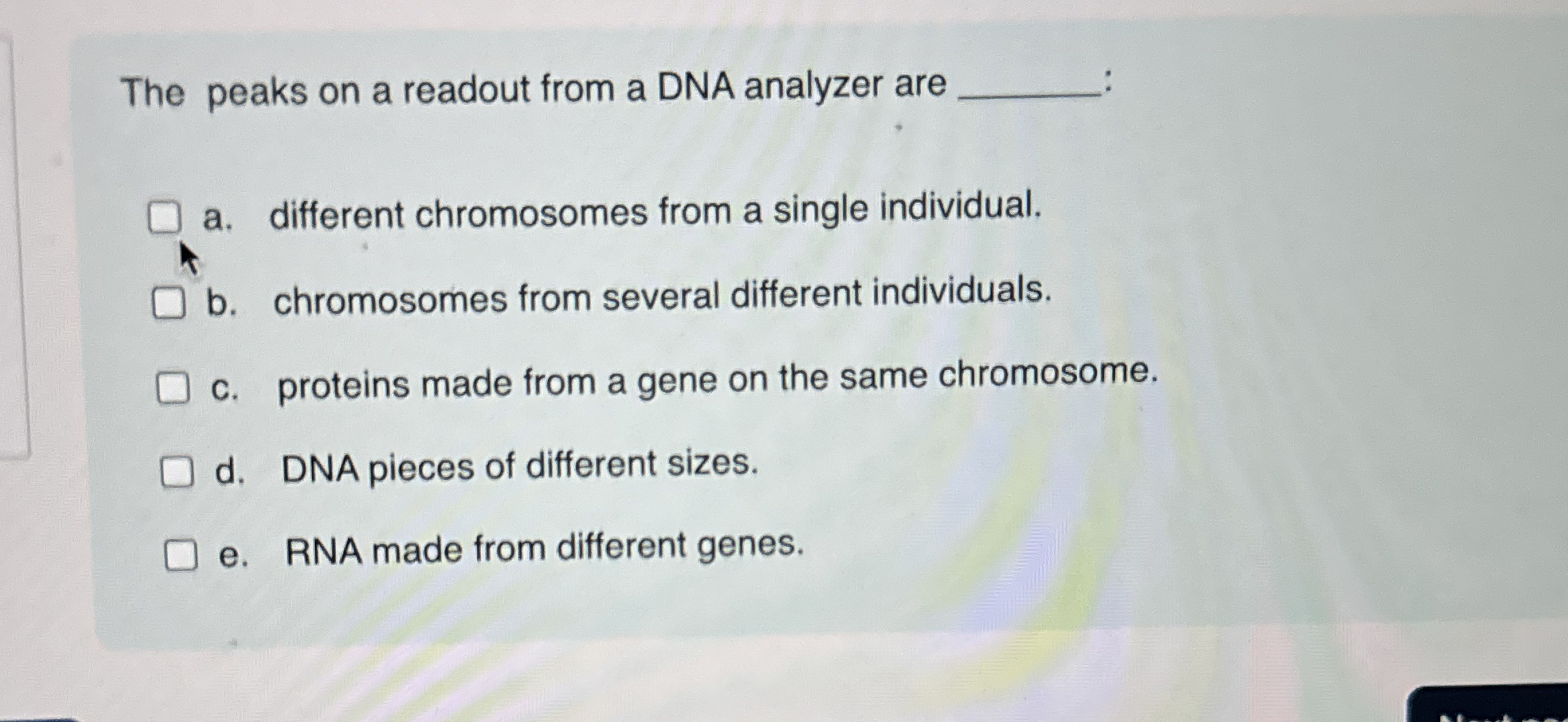 The peaks on a readout from a DNA analyzer are a