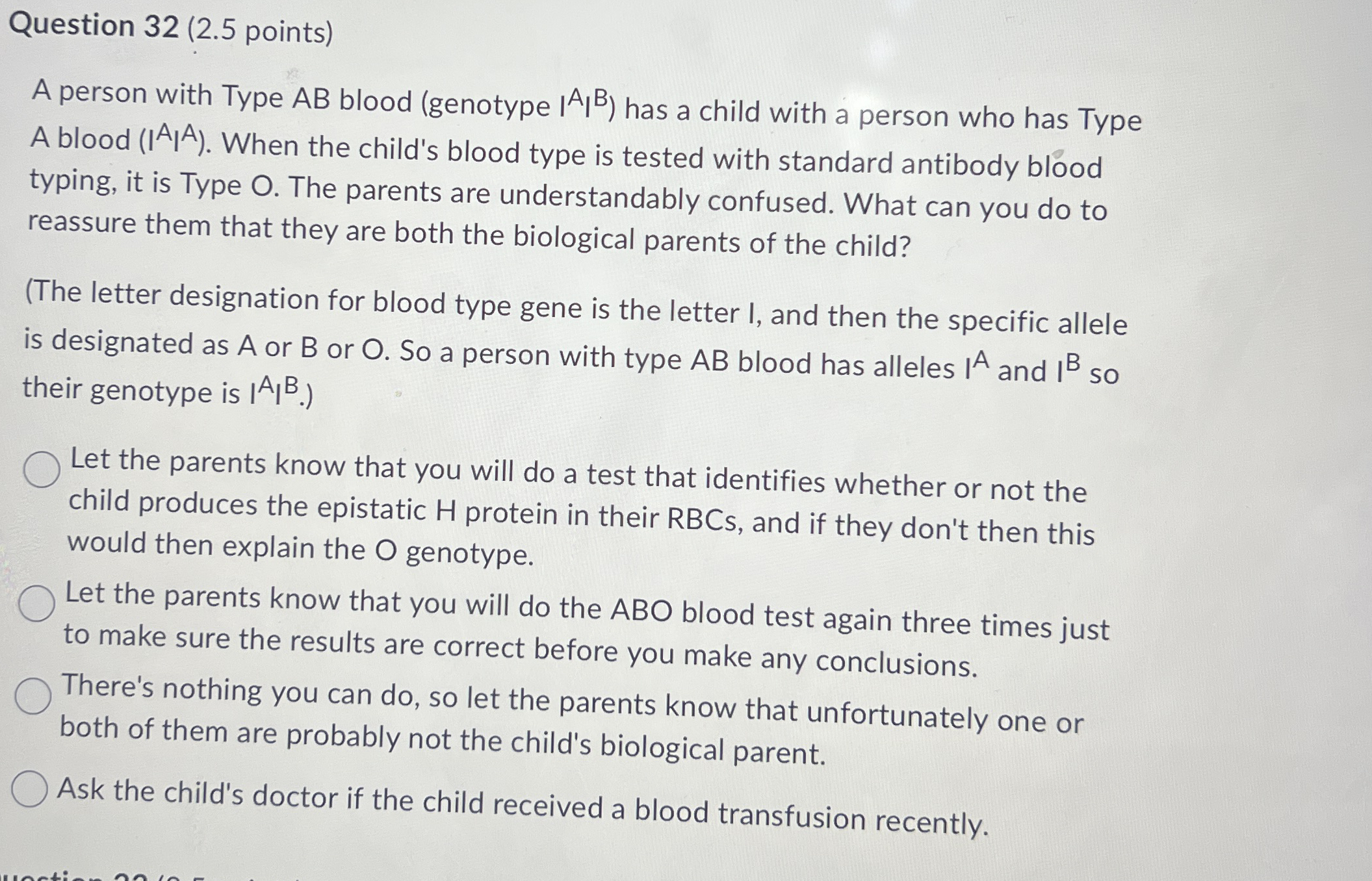 Question 3 2 ( 2 . 5 points ) A person with Type