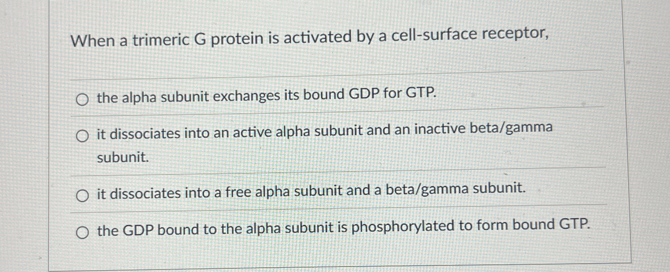 When a trimeric G protein is activated by a cell