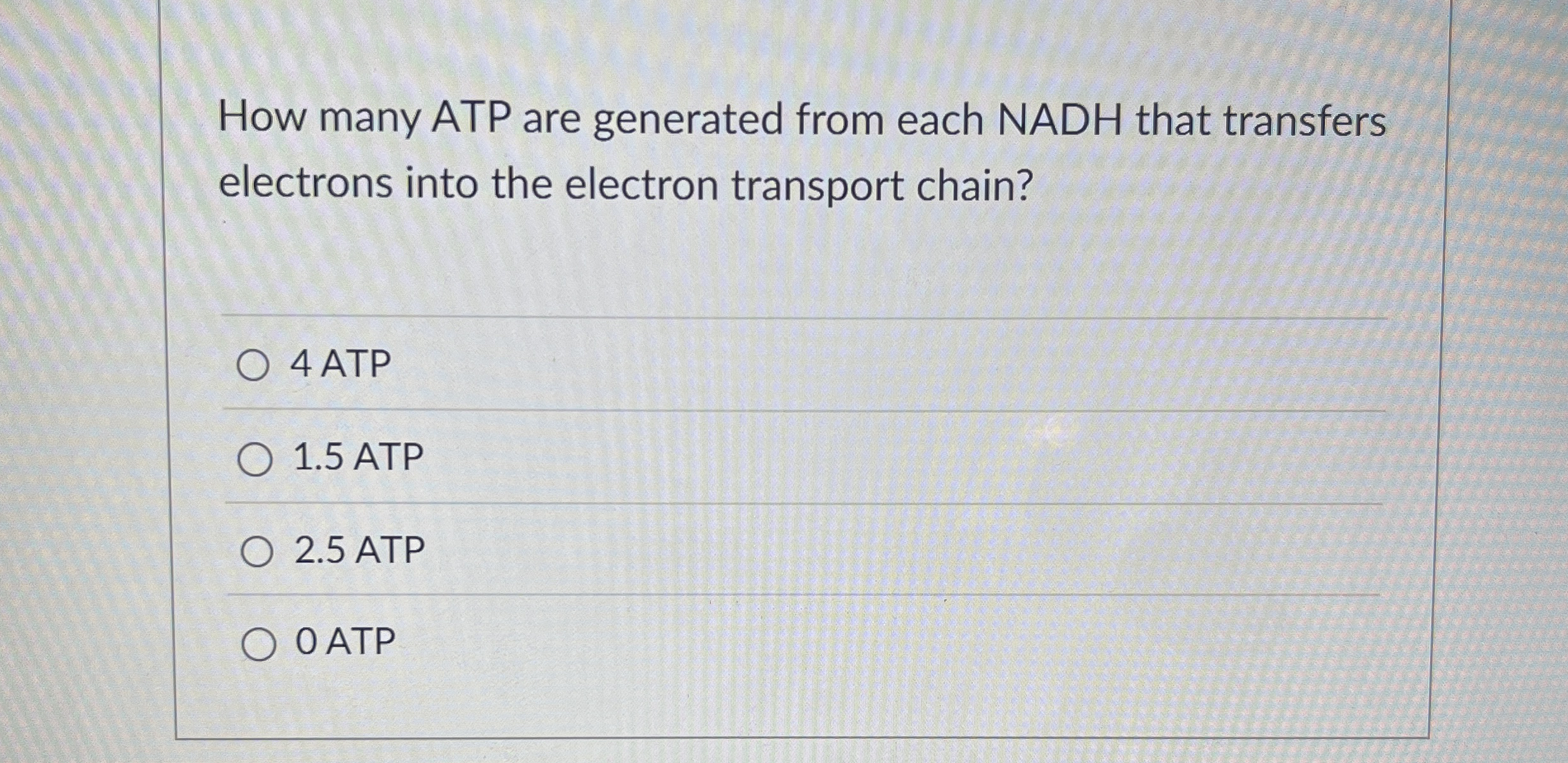 How many ATP are generated from each NADH that