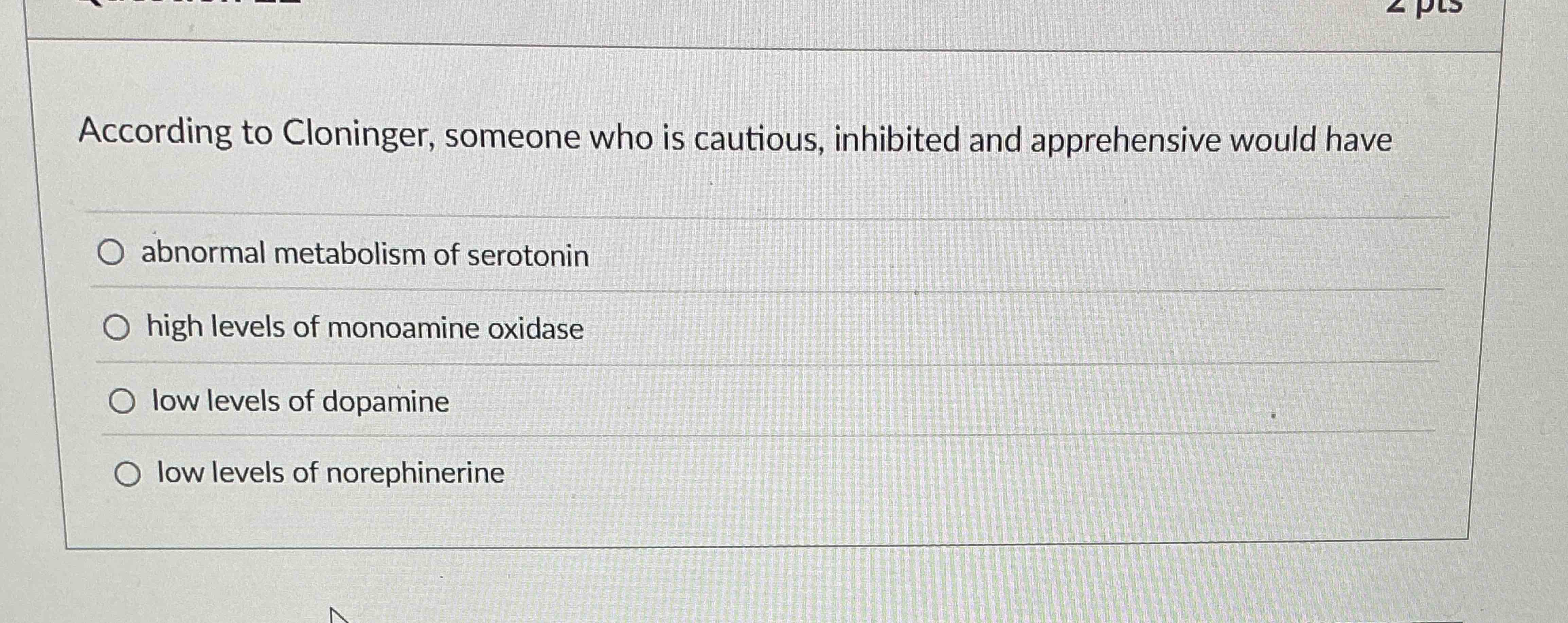 According to Cloninger, someone who is cautious,