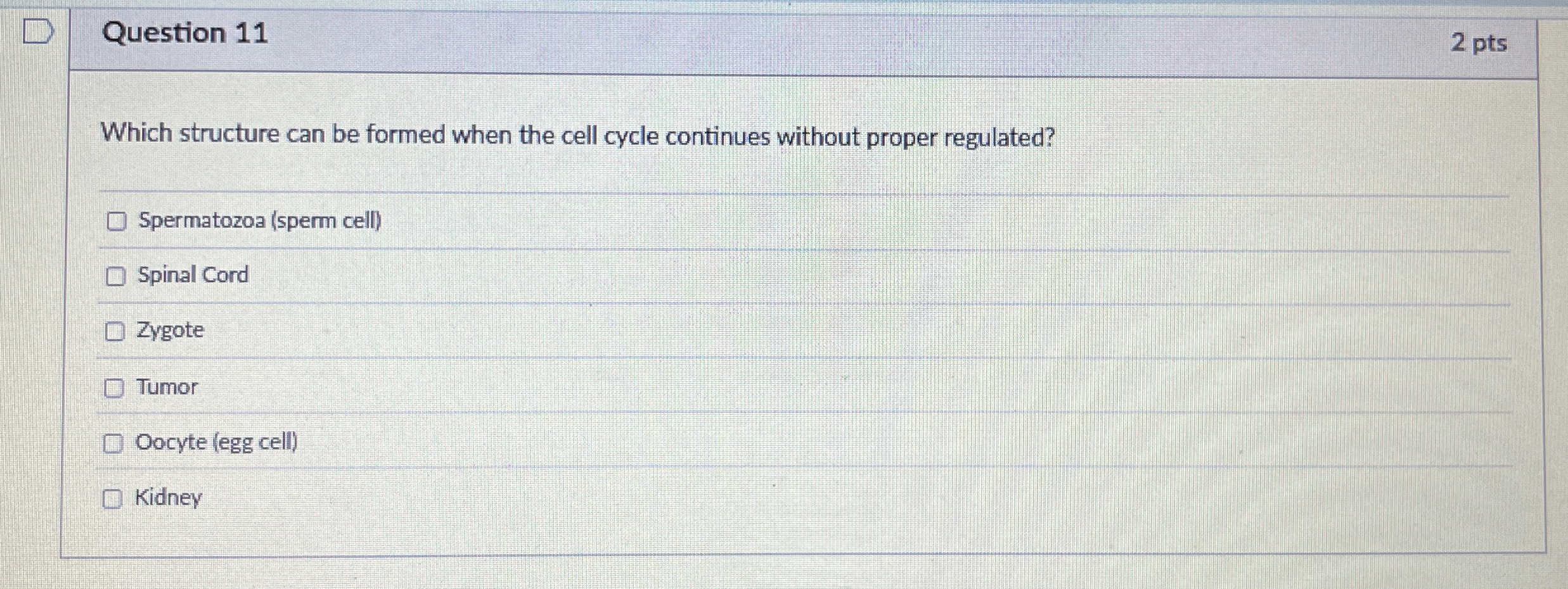 Question 1 1 2 pts Which structure can be formed