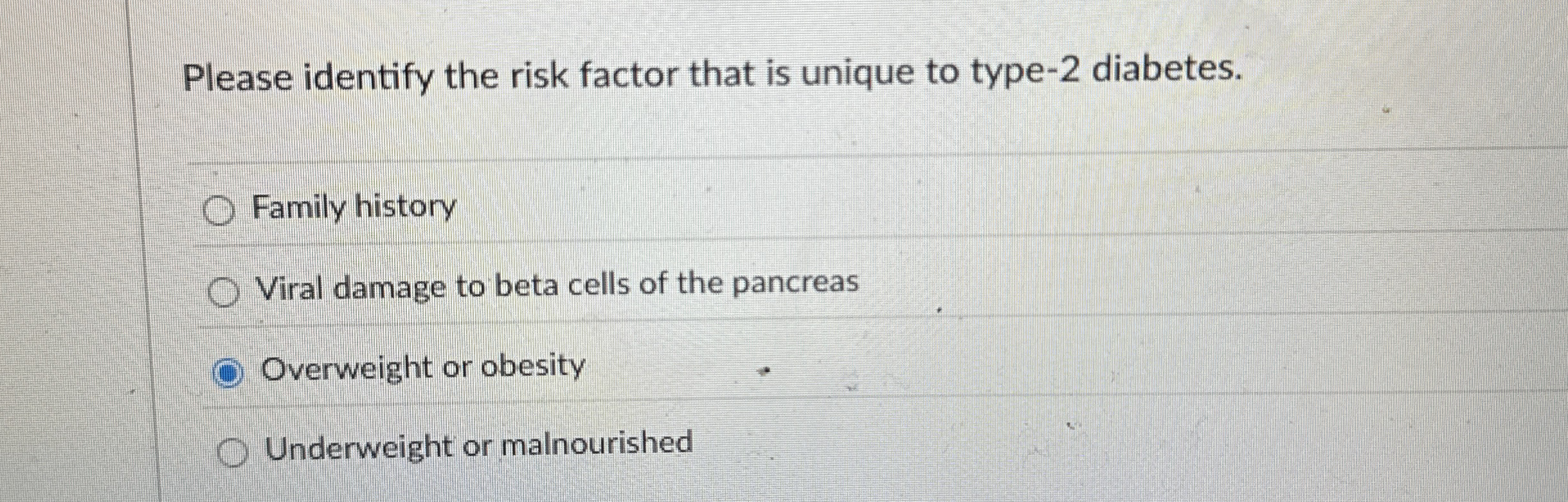 Please identify the risk factor that is unique to