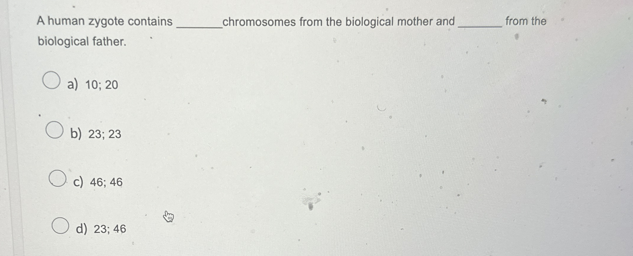A human zygote contains q , chromosomes from the