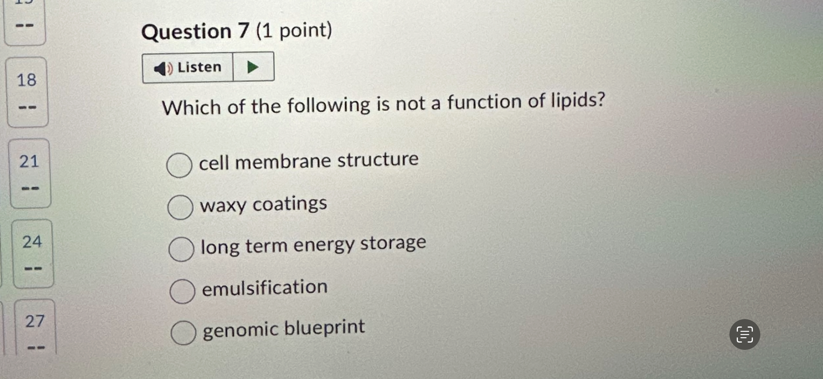 Question 7 ( 1 point ) 1 8 Listen Which of the