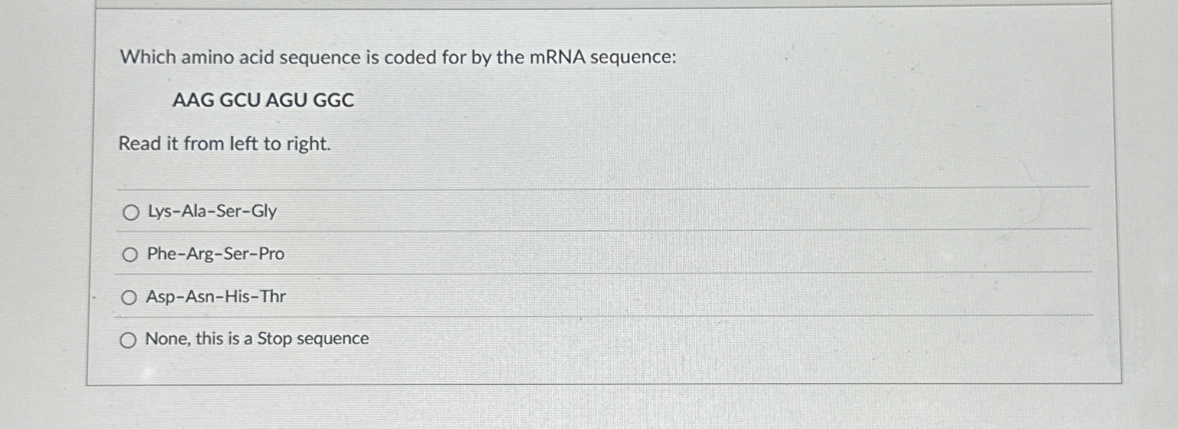 Which amino acid sequence is coded for by the