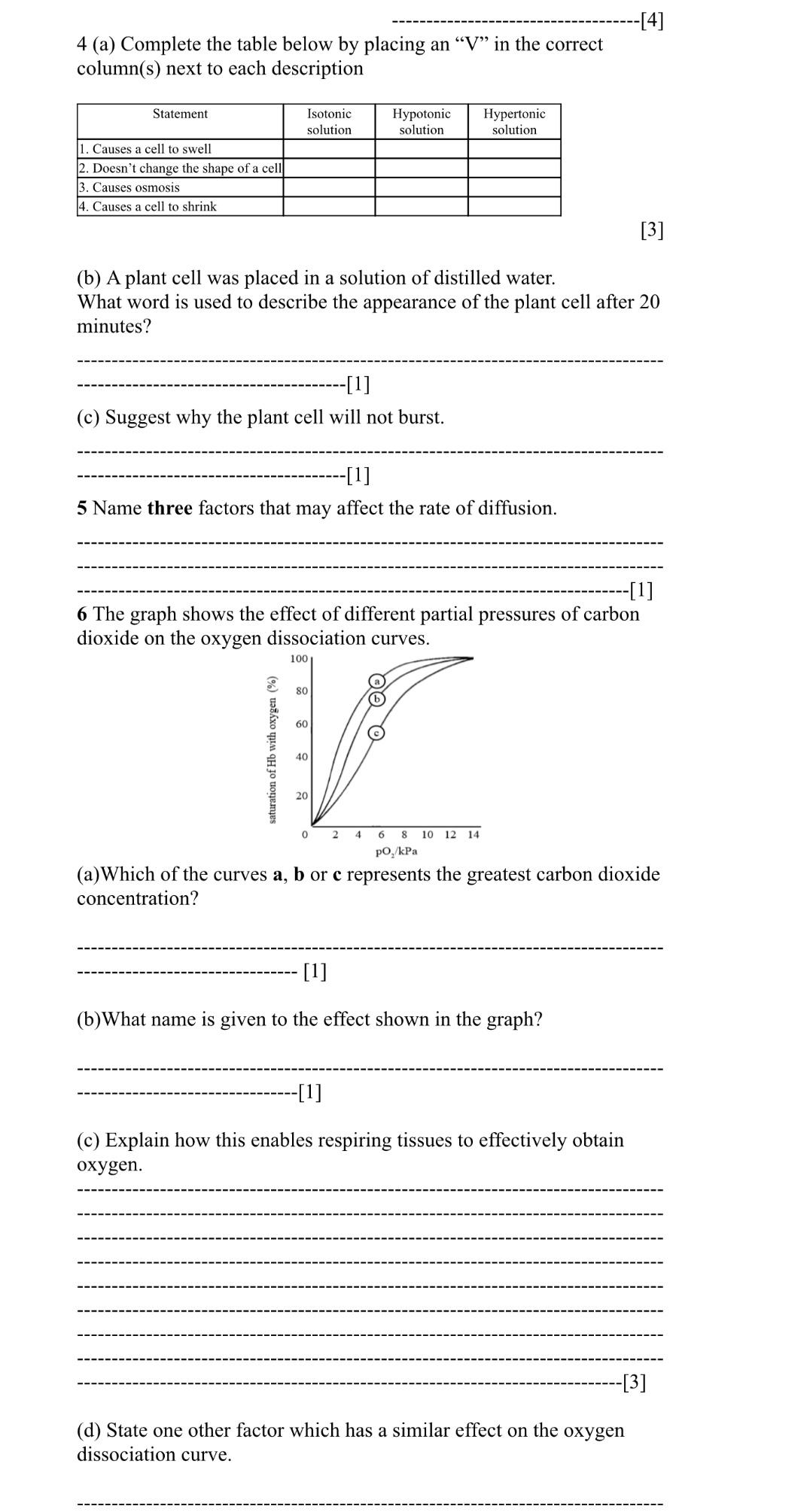 - [ 4 ] 4 ( a ) Complete the table below by