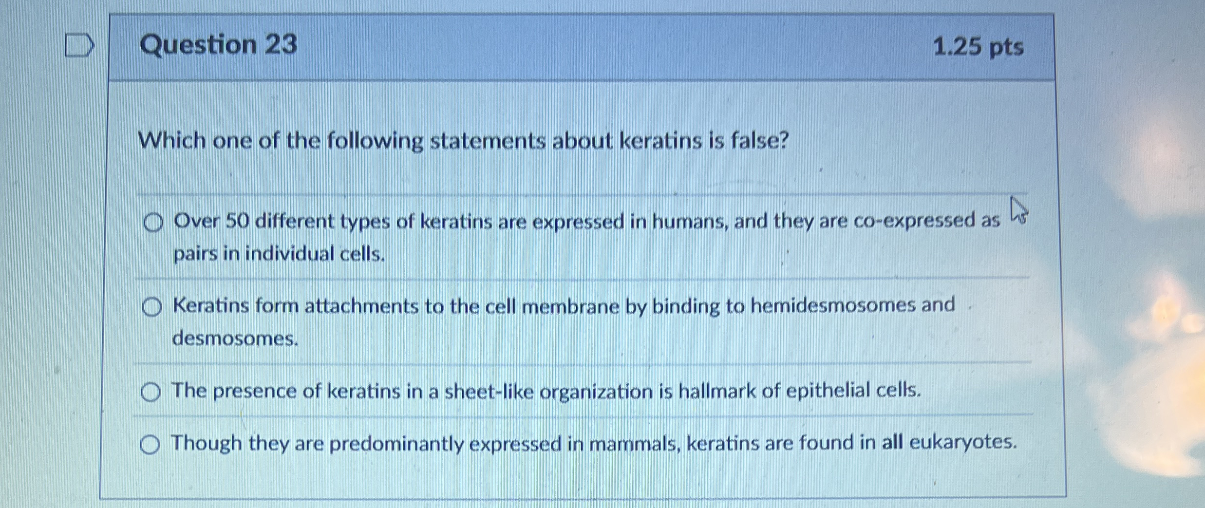 Question 2 3 1 . 2 5 pts Which one of the