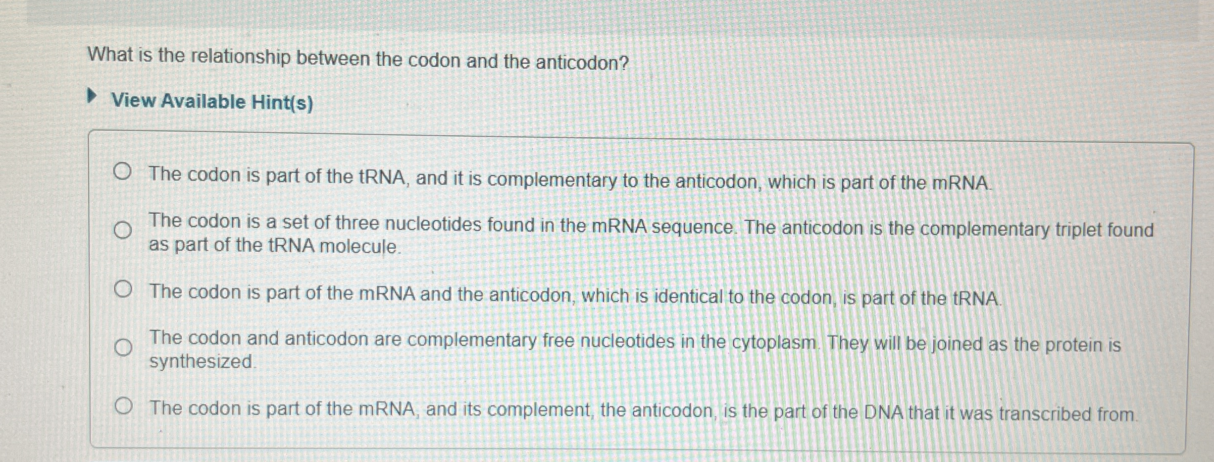 What is the relationship between the codon and