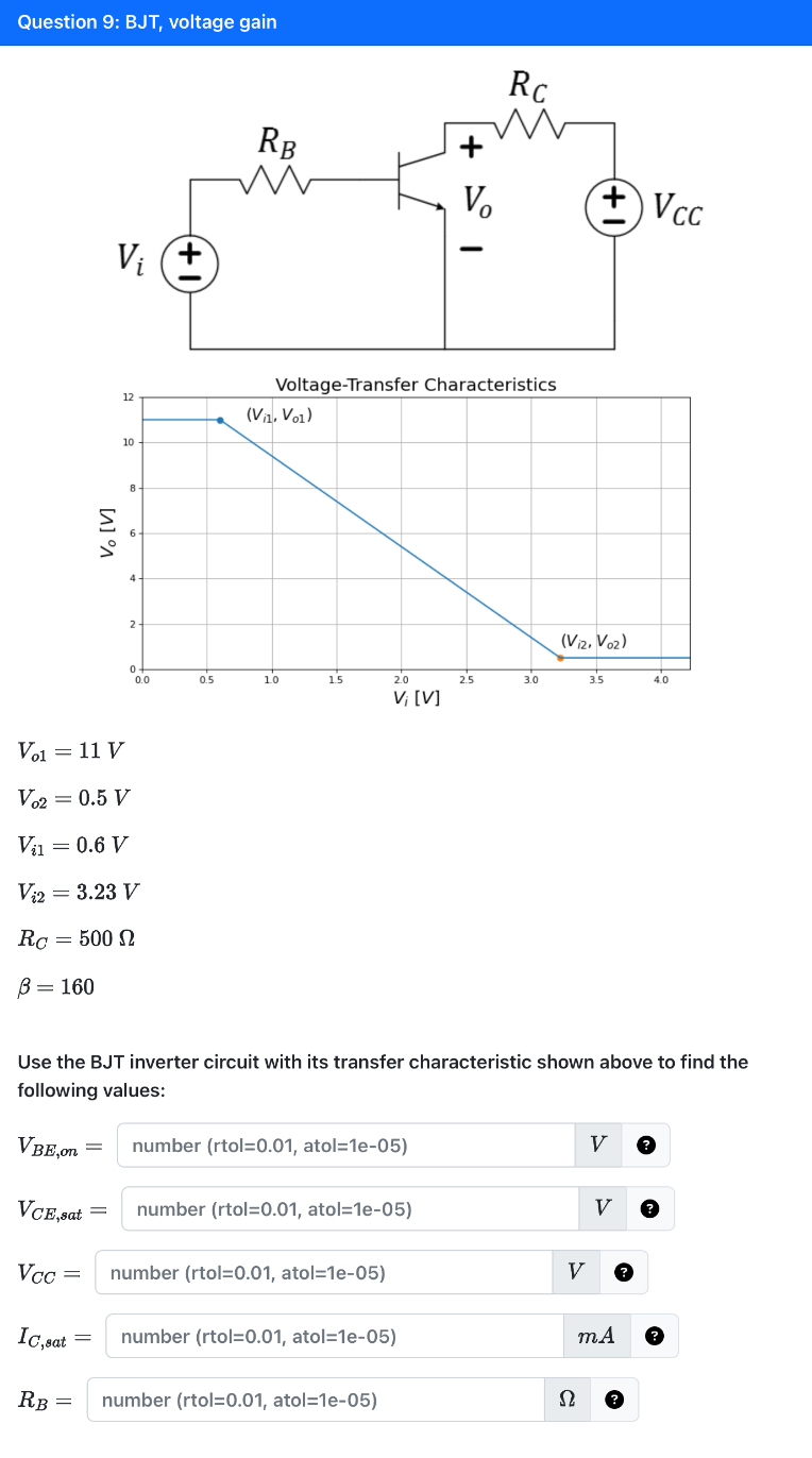 Question 9 : BJT , voltage gain V o 1 = 1 1 V V o