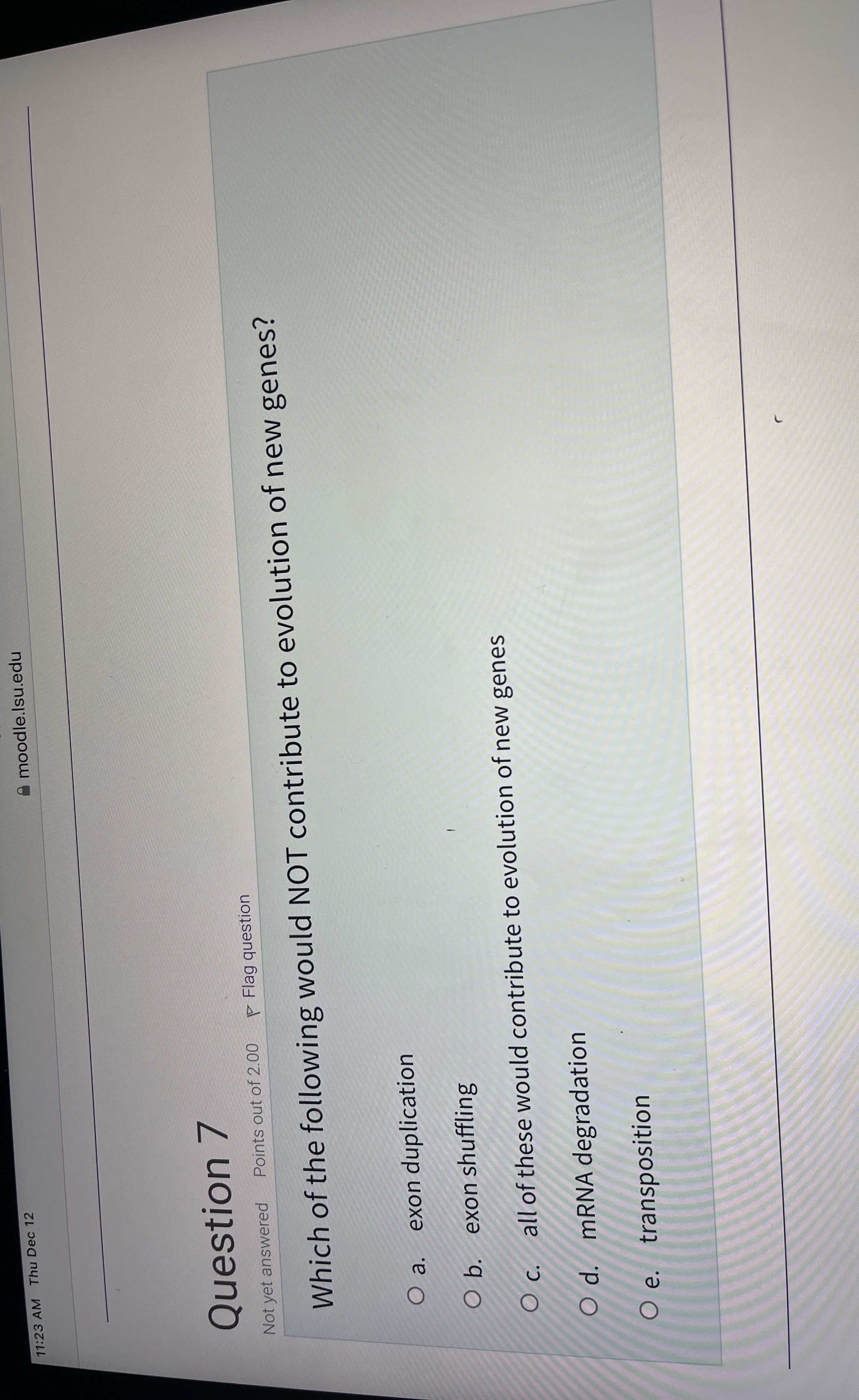 1 1 : 2 3 AM Thu Dec 1 2 moodle.Isu.edu Question