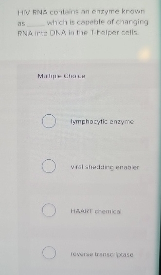 HIV RNA contains an enzyme known as which is