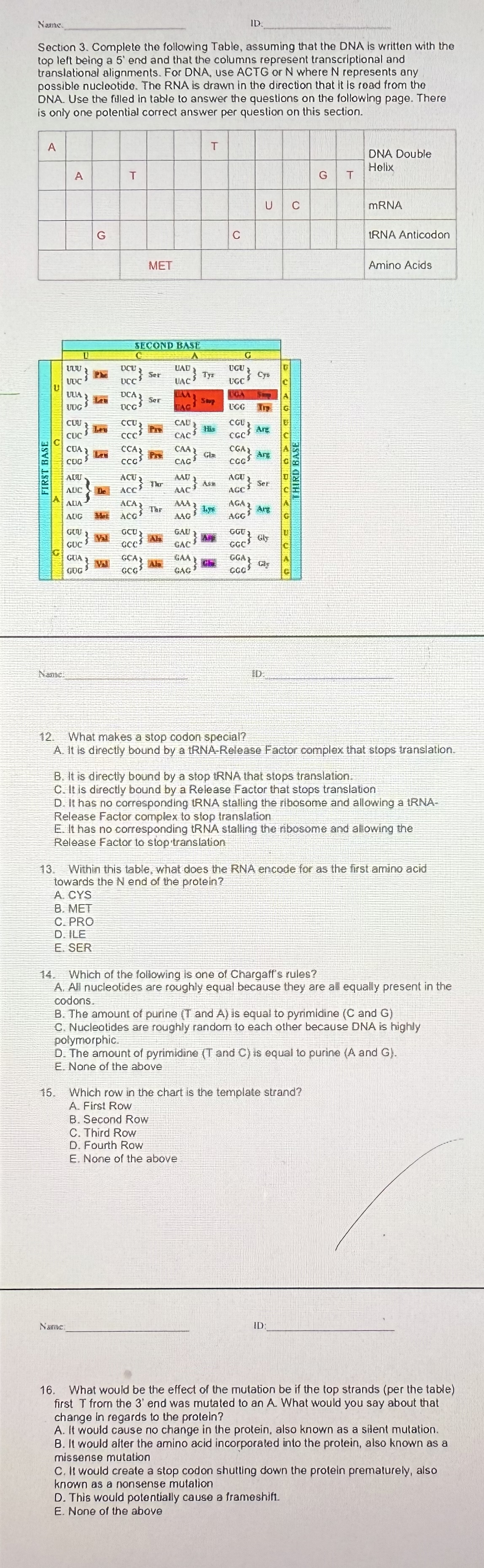 Nase ID . q , Section 3 . Complete the following