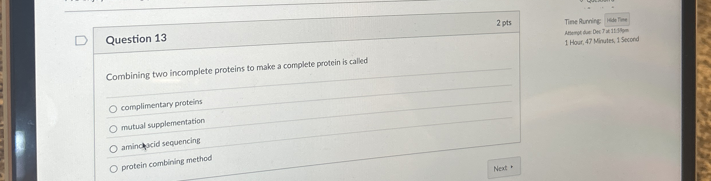Question 1 3 Combining two incomplete proteins to