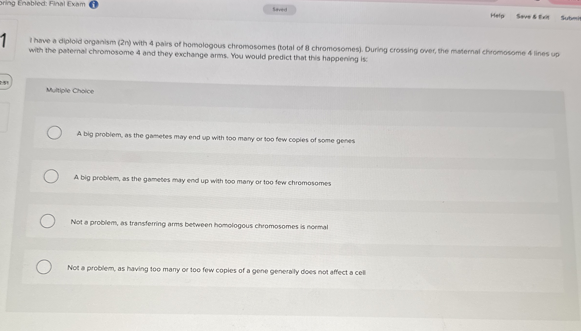 oring Enabled: Final Exam Help Save & Exit Submit
