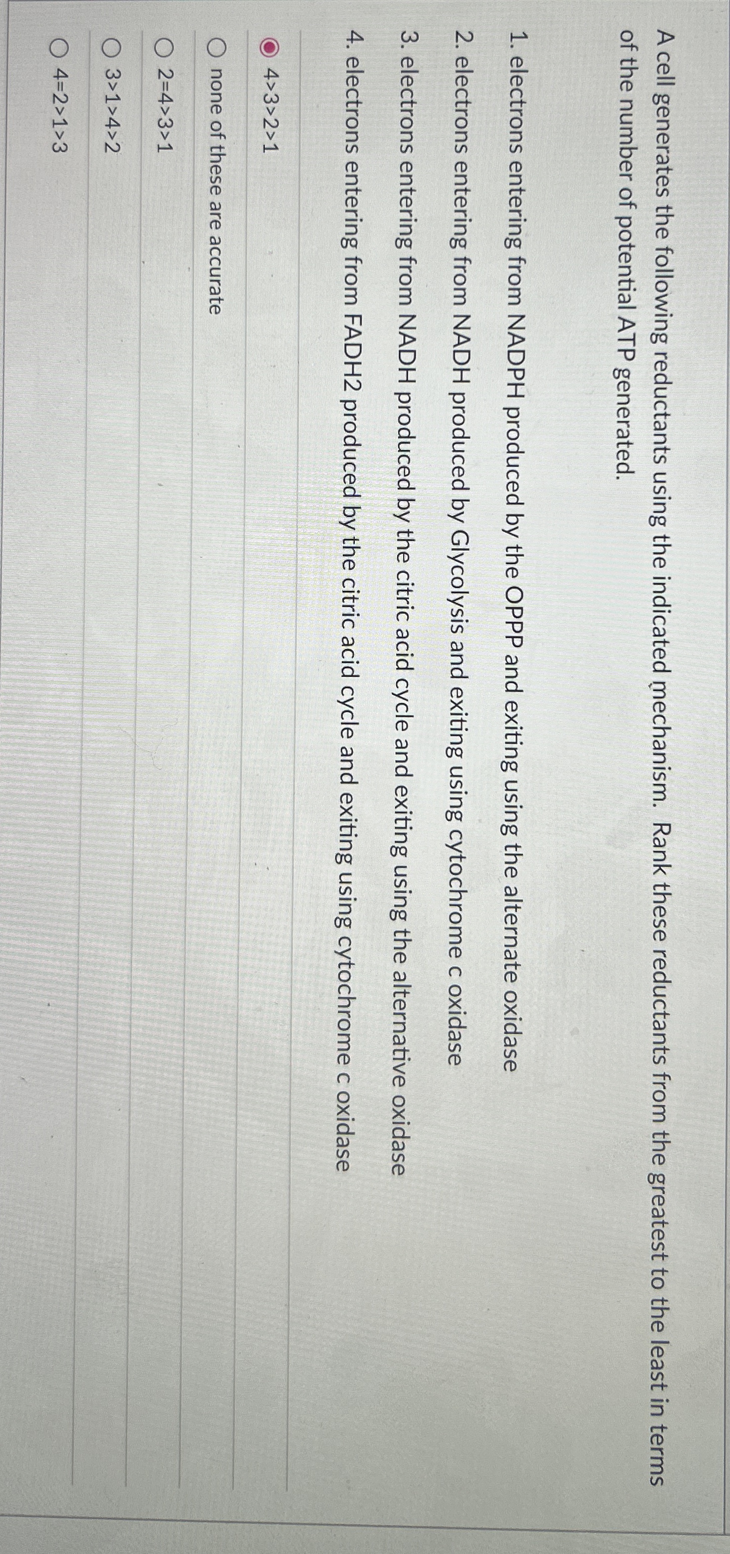 A cell generates the following reductants using