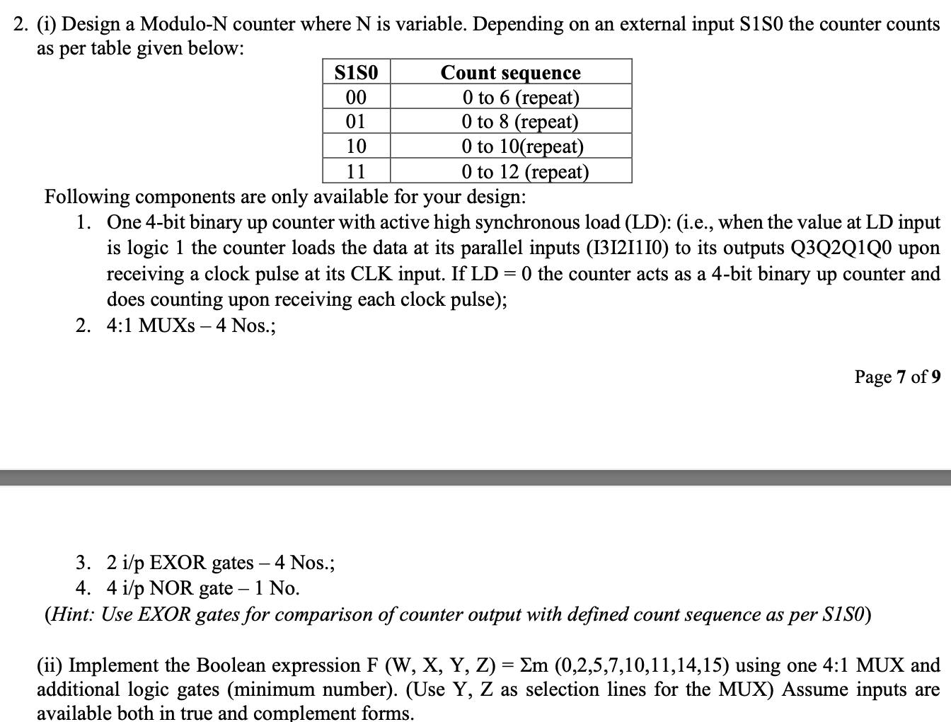 2 . ( i ) Design a Modulo - N counter where N is