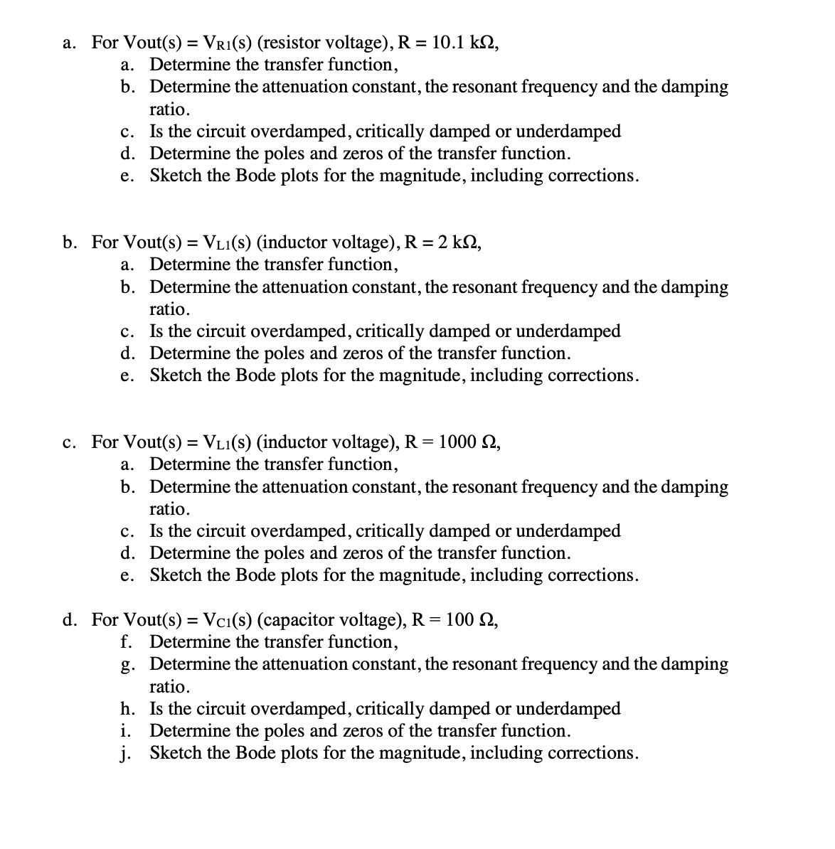 Second Order Filters a . For Vout ( s ) = V _ ( R