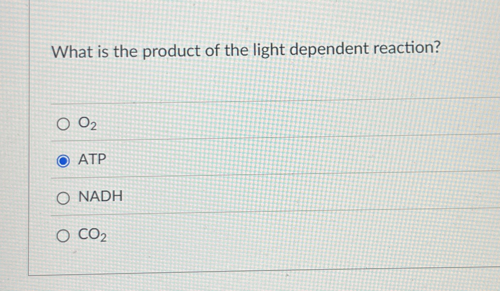 What is the product of the light dependent