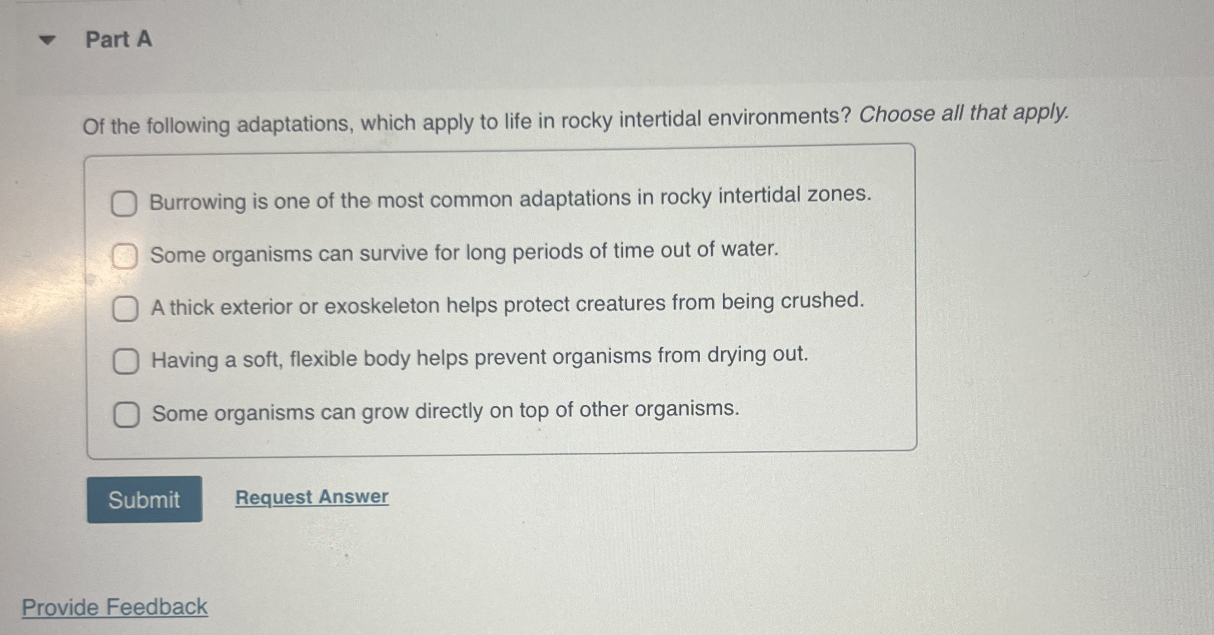 Part A Of the following adaptations, which apply