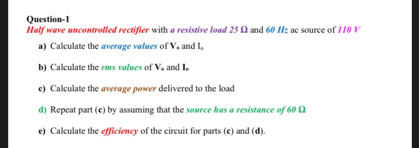 Question - 1 Half wave uncontrolled rectifier