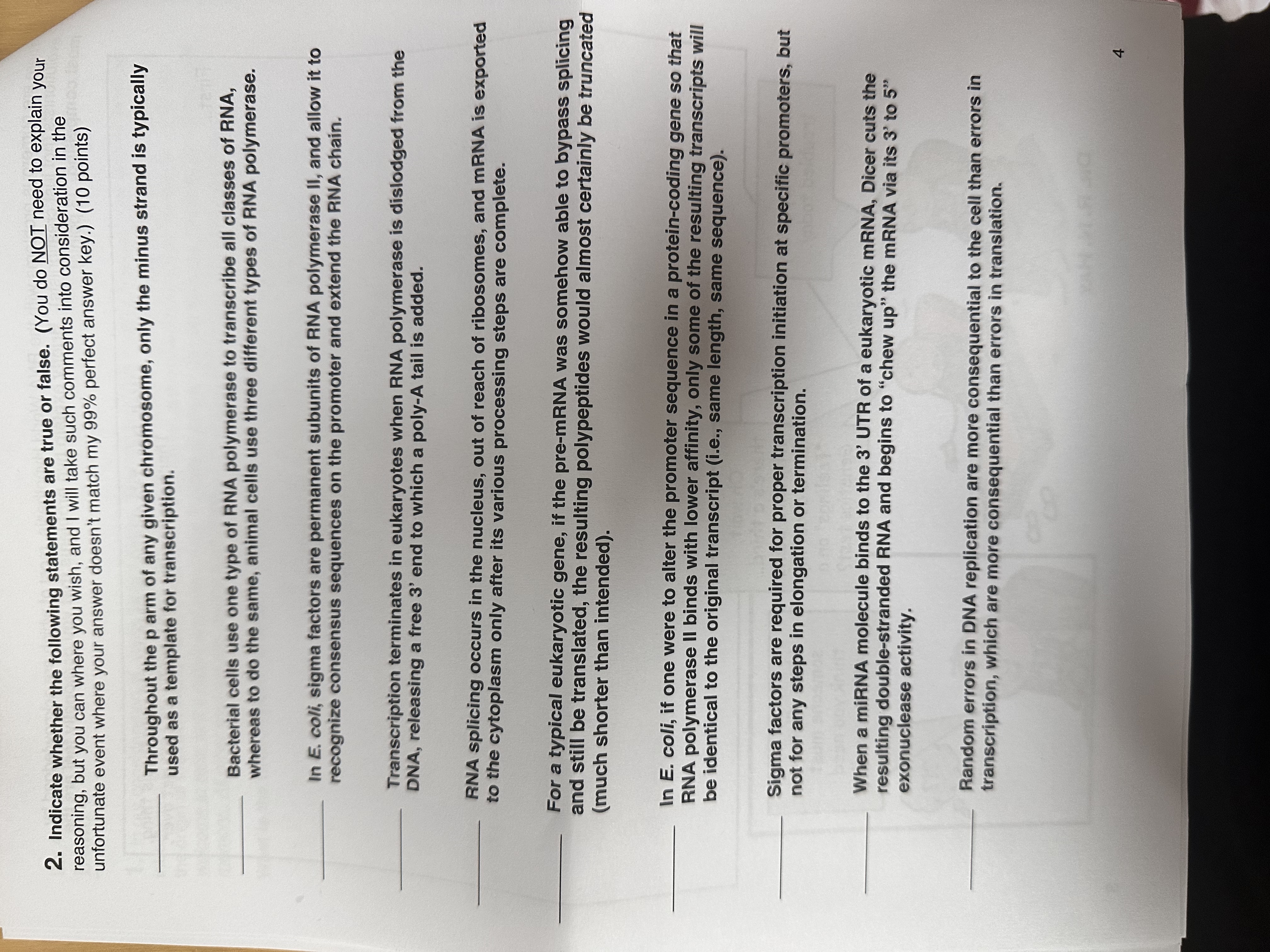 2 . Indicate whether the following statements are