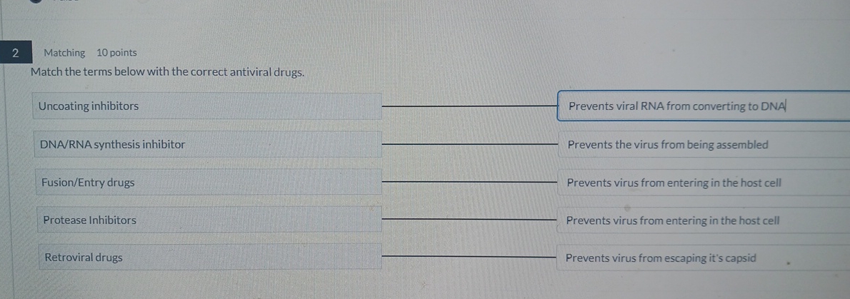 2 Matching 1 0 points Match the terms below with