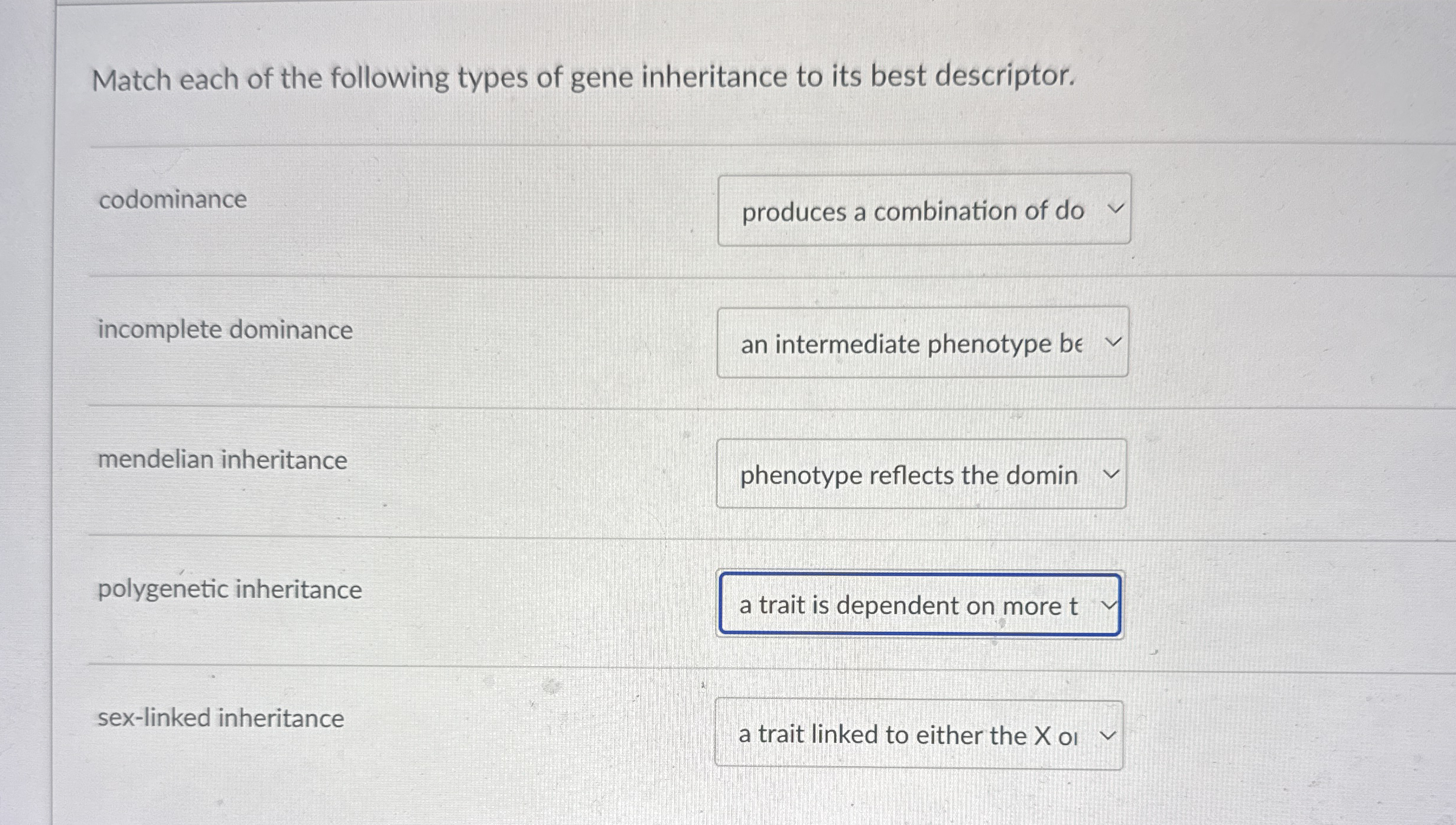 Match each of the following types of gene