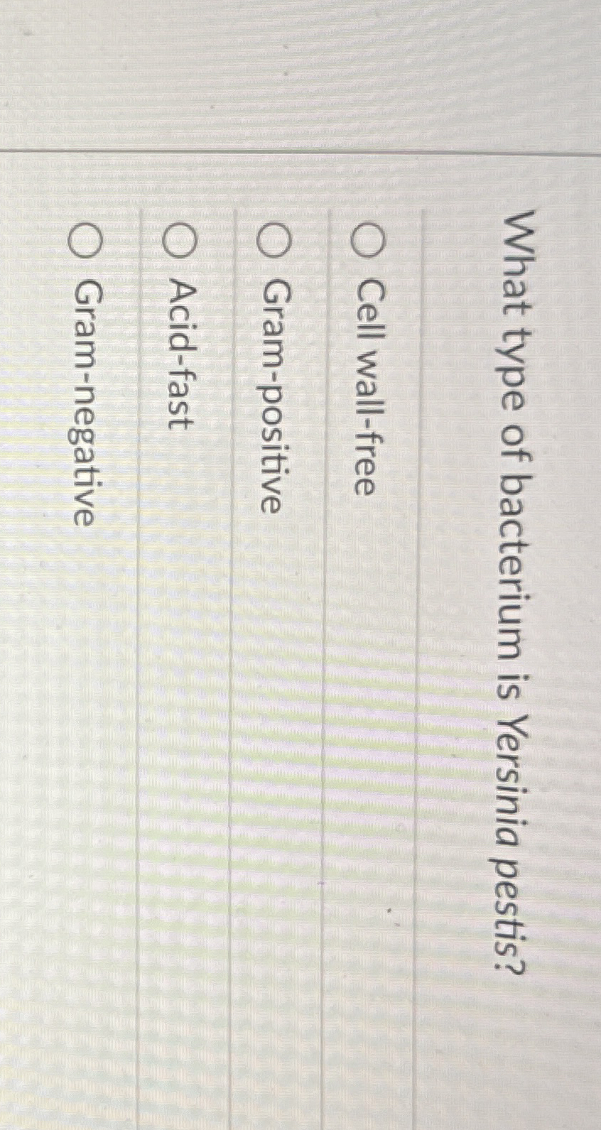 What type of bacterium is Yersinia pestis? Cell