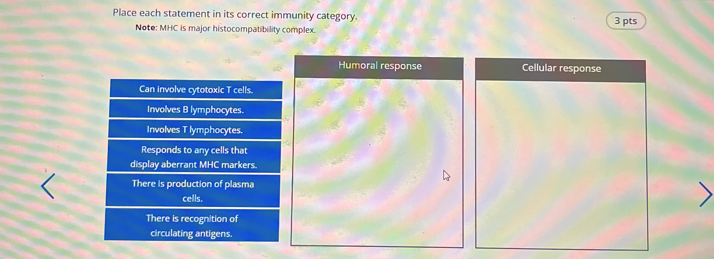 Place each statement in its correct immunity