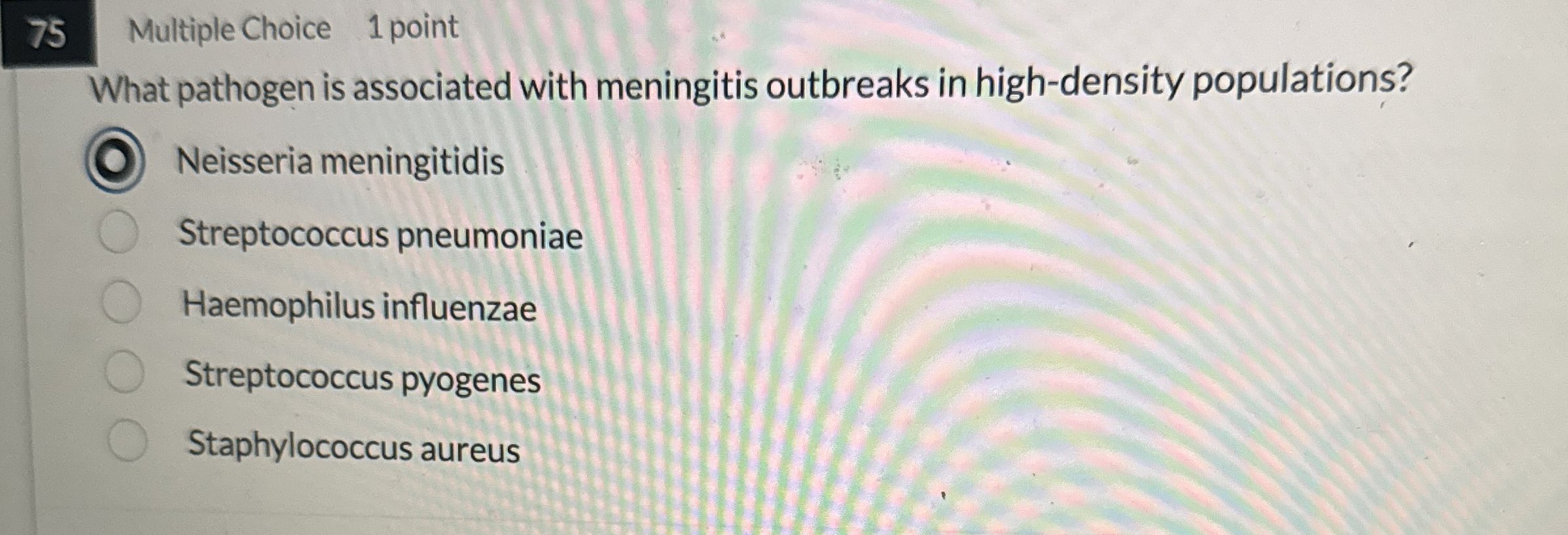 7 5 Multiple Choice 1 point What pathogen is