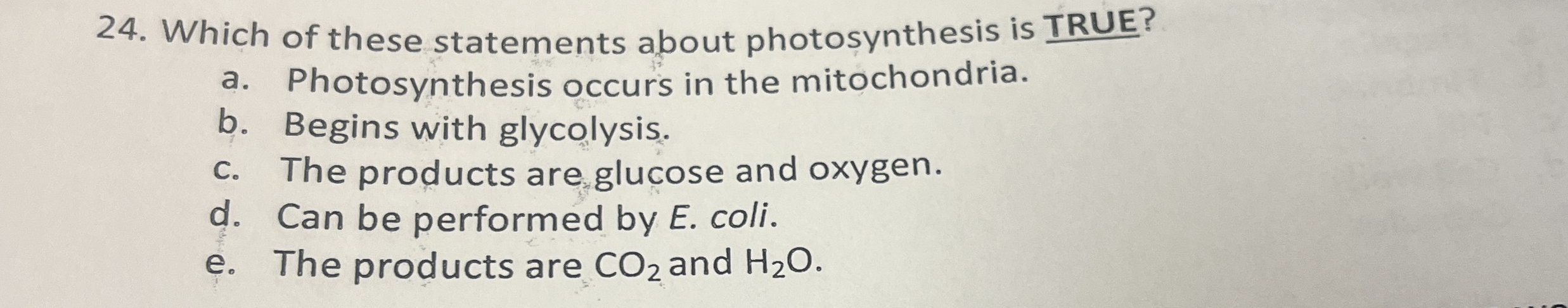 Which of these statements about photosynthesis is