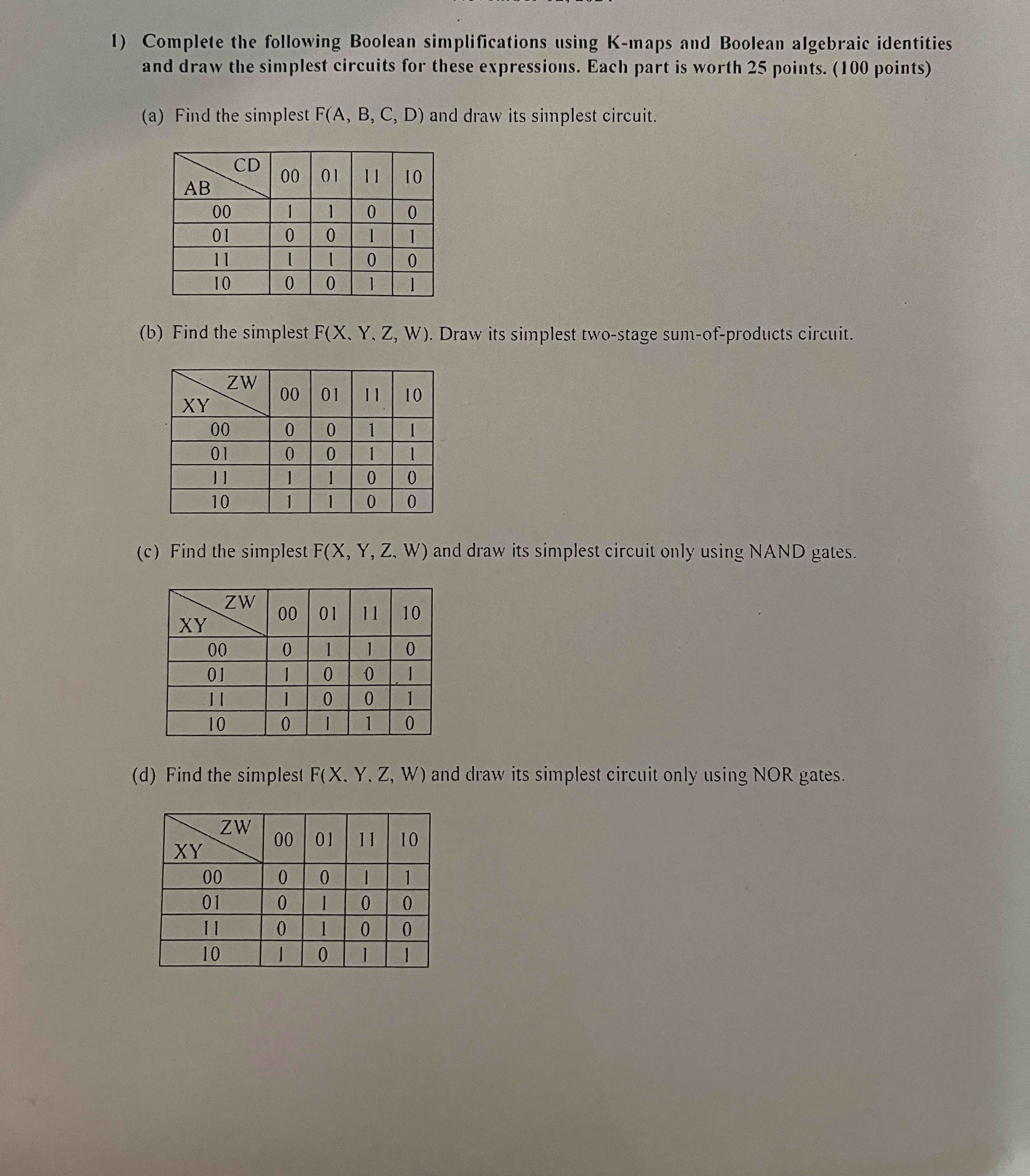 1 ) Complete the following Boolean