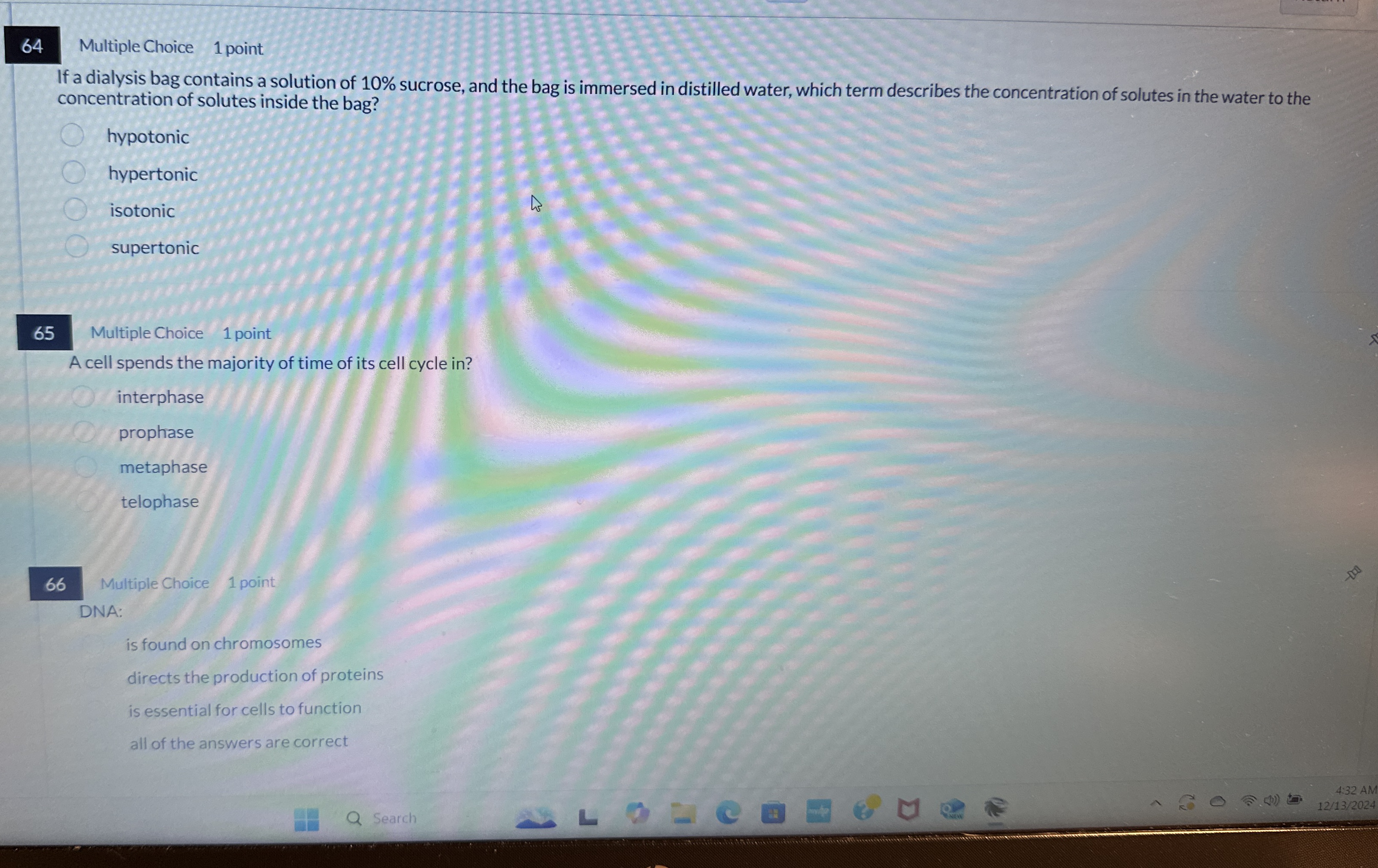 6 4 Multiple Choice 1 point If a dialysis bag