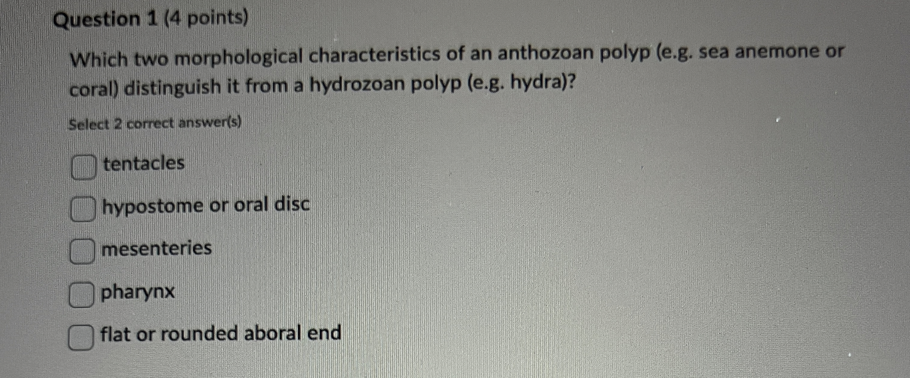 Question 1 ( 4 points ) Which two morphological