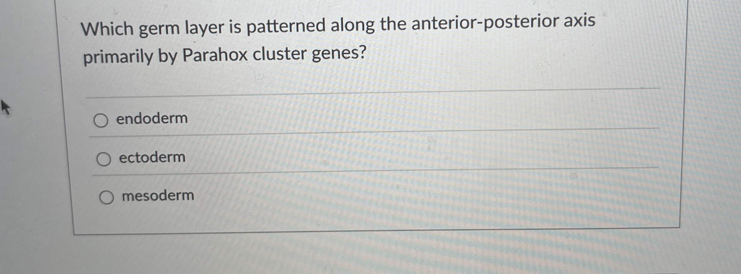 Which germ layer is patterned along the anterior