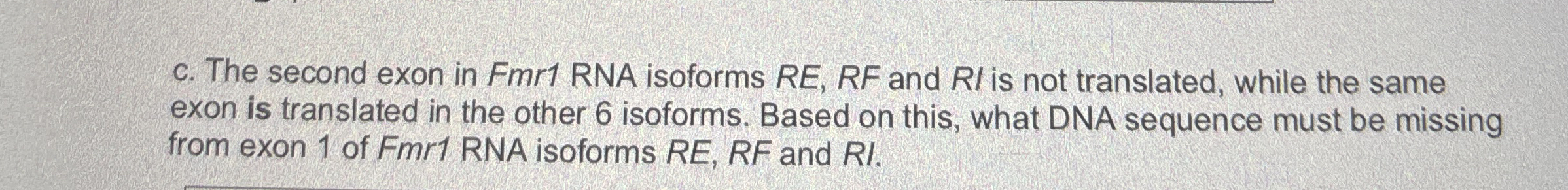 c . The second exon in Fmr 1 RNA isoforms RE , RF