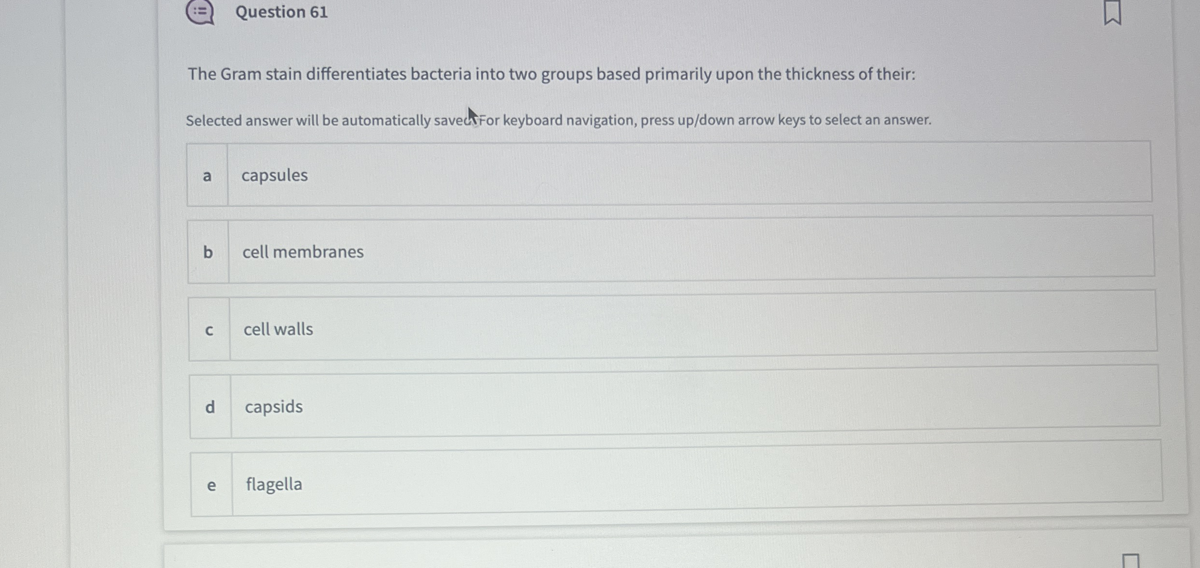 Question 6 1 The Gram stain differentiates