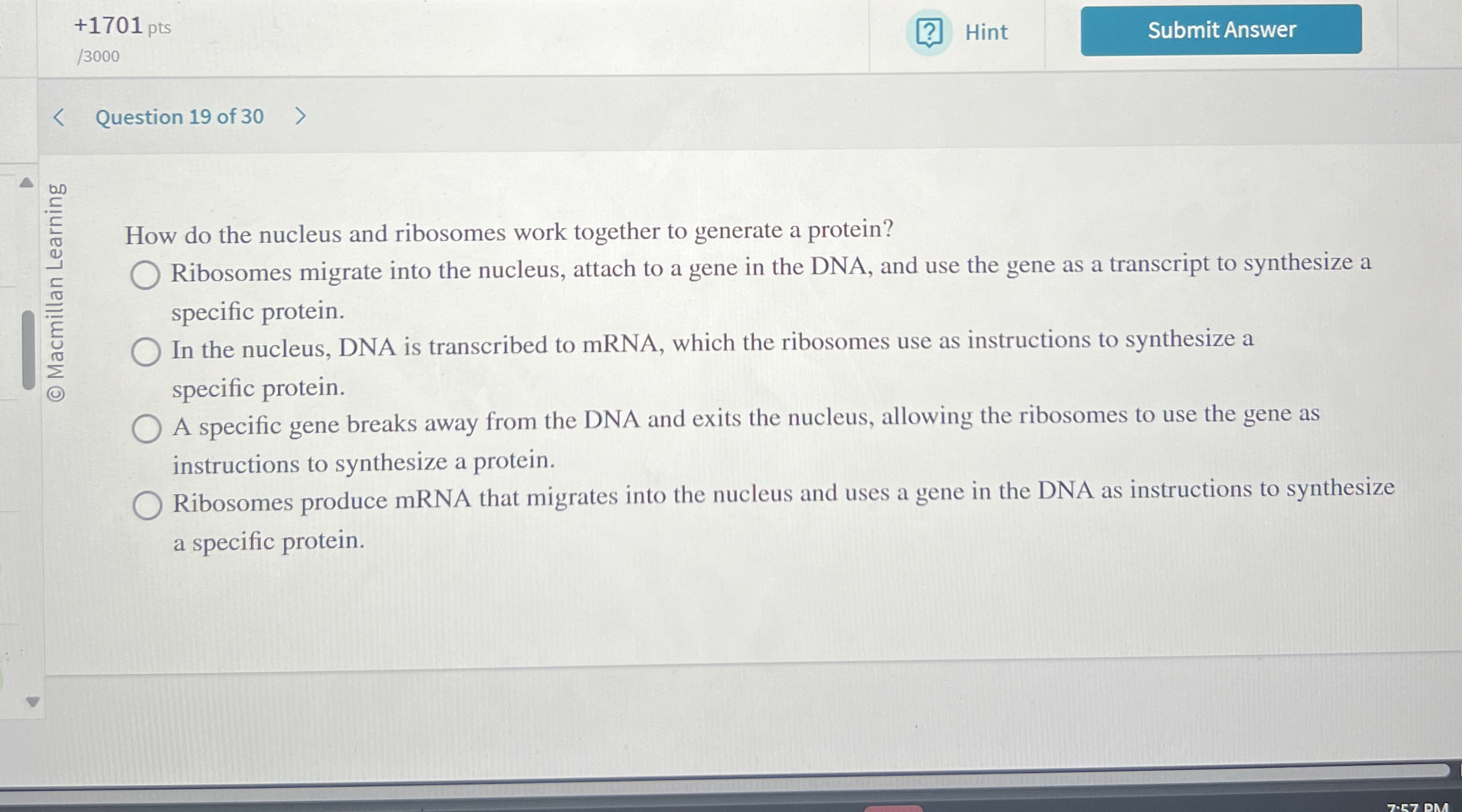 + 1 7 0 1 pts / 3 0 0 0 Question 1 9 of 3 0 How