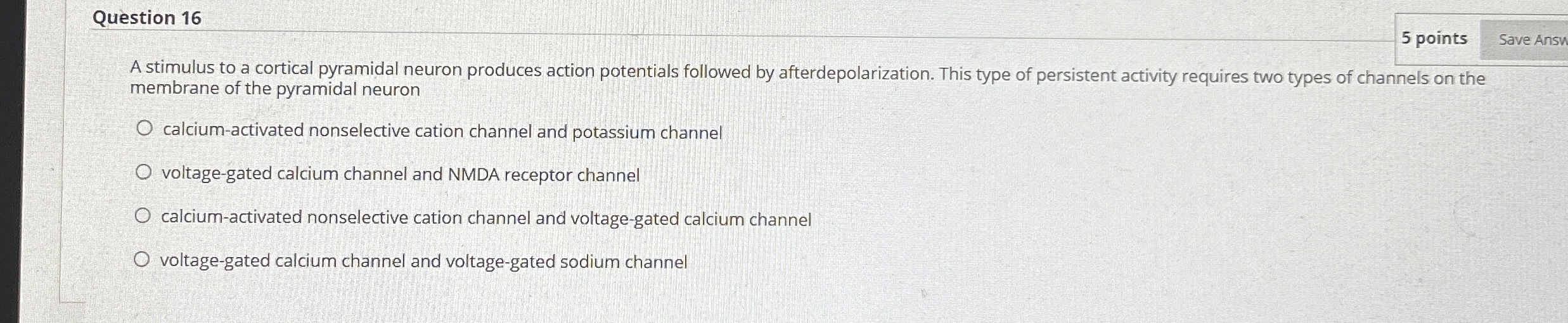 Question 1 6 5 points A stimulus to a cortical