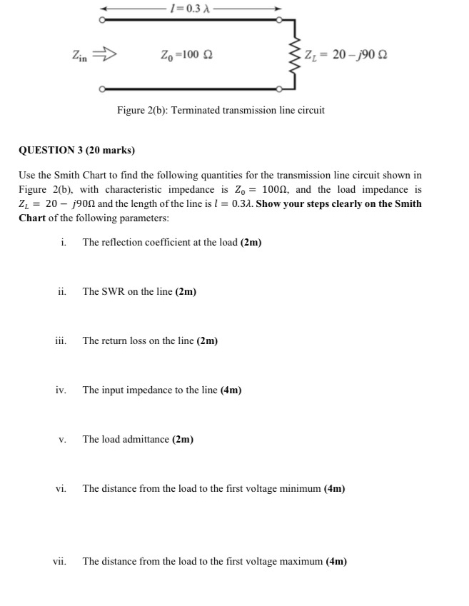 QUESTION 3 ( 2 0 marks ) Use the Smith Chart to