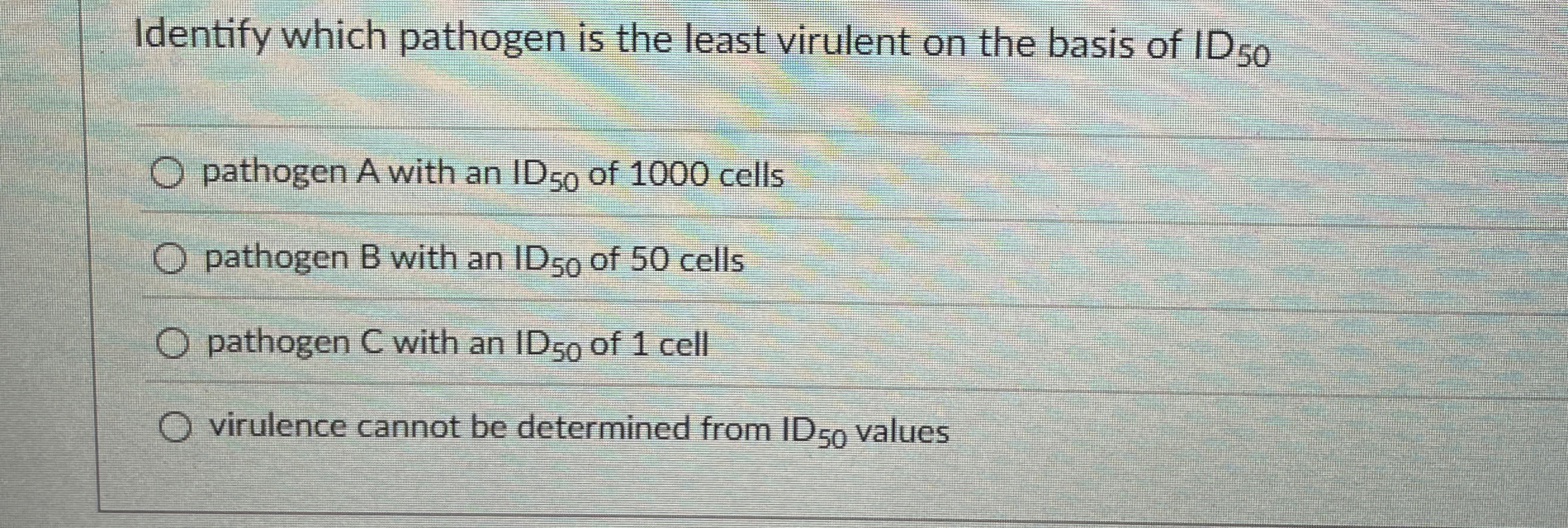 Identify which pathogen is the least virulent on