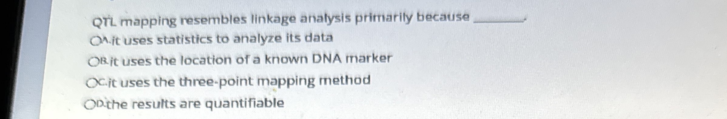 QTL mapping resembles linkage analysis primarily