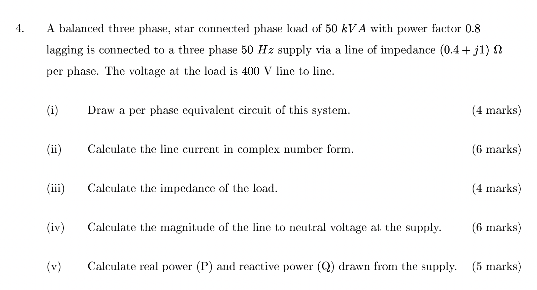 4 . A balanced three phase, star connected phase