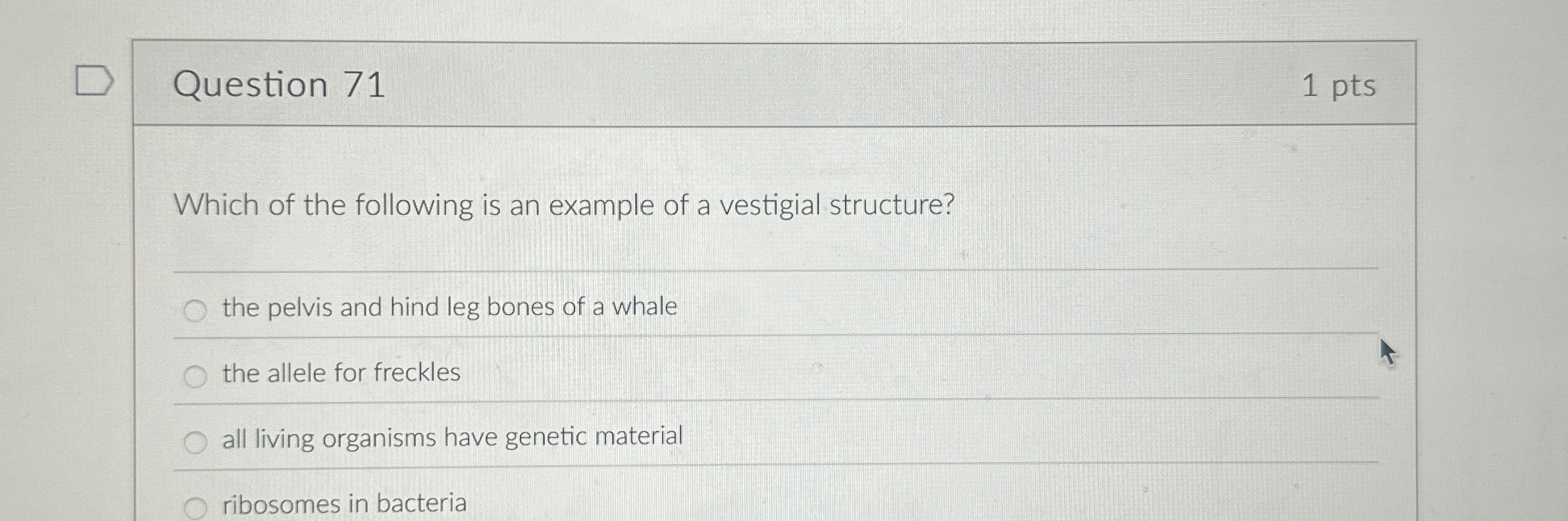 Question 7 1 1 pts Which of the following is an