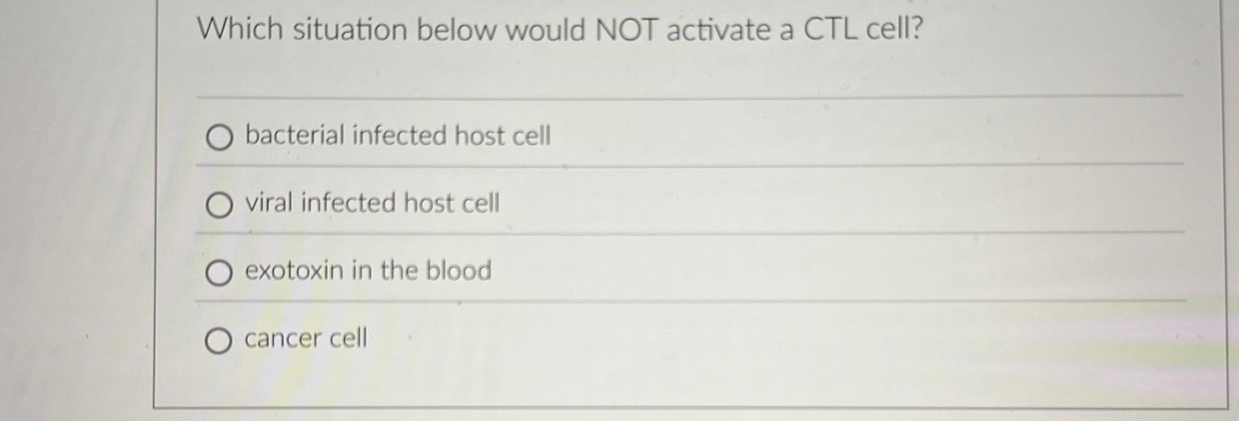 Which situation below would NOT activate a CTL