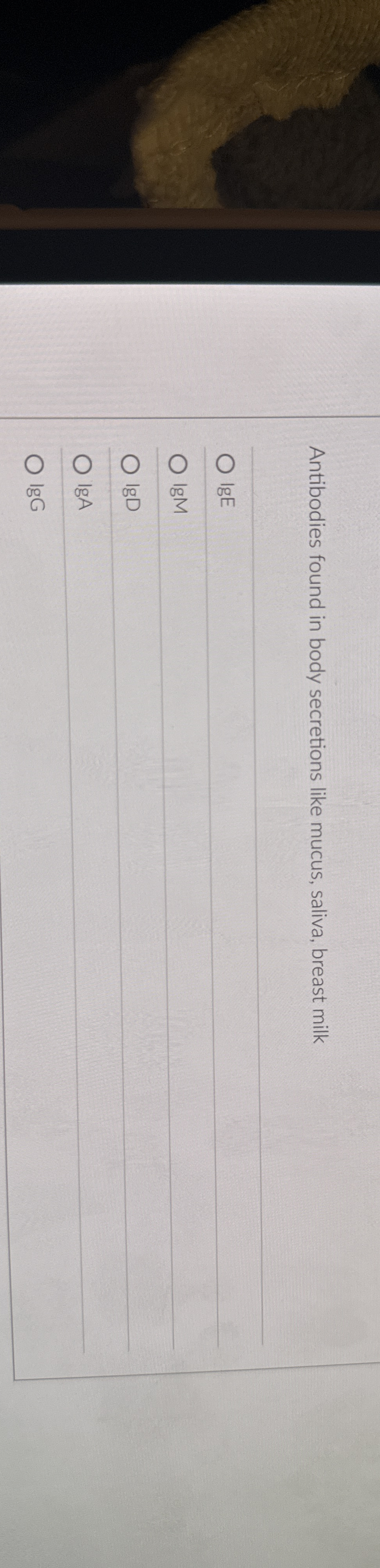 Antibodies found in body secretions like mucus,