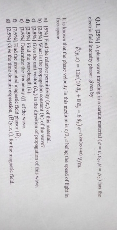 Q . 1 . 2 5 % A plane wave traveling in a certain